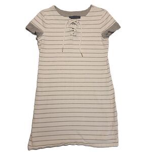 Tommy Hilfiger Womens S  Dress White Gray Striped Lace-Up T-Shirt Dress